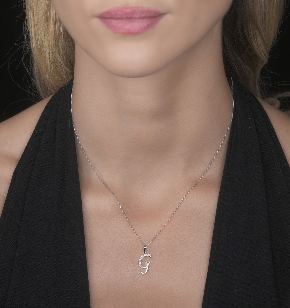 925 Silver Lab Diamond Initial 'G' Necklace 0.05ct